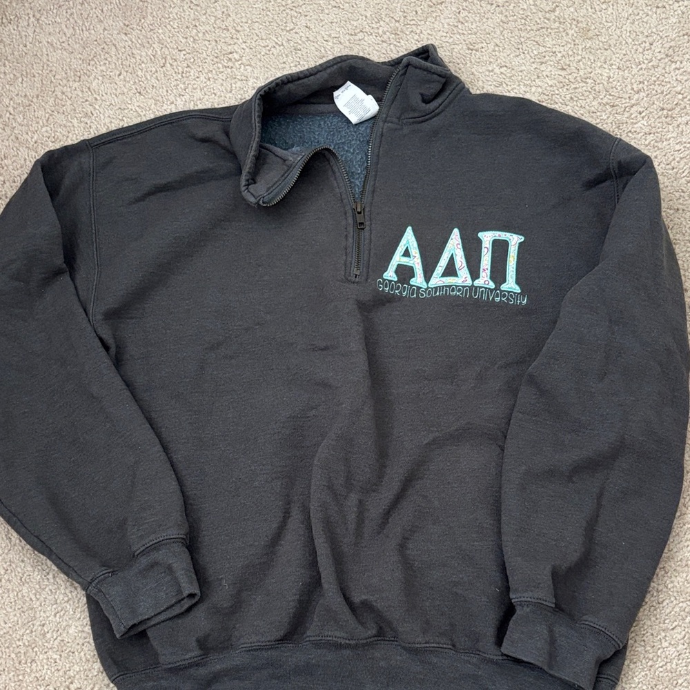 Gildan Black Zip-Up Sweater with Teal Accents